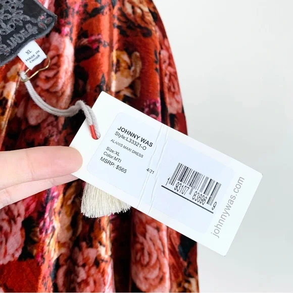 NEW Johnny Was Alanis Velvet Floral Maxi Dress (Sz XL) Red Rose Multi - Picture 12 of 15